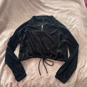 F21 Black Velour Quarter Zip